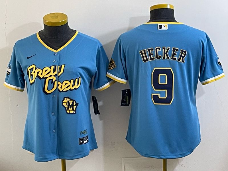 Youth 2025 Milwaukee Brewers #9 Uecker Light blue City Edition Nike MLB Jersey 03->ncaa teams->NCAA Jersey
